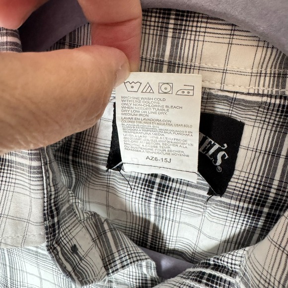 Wrangler Jack Daniels Shirt Mens M Gray Plaid Embroidered Bar Whiskey Pearl Snap - Picture 8 of 14